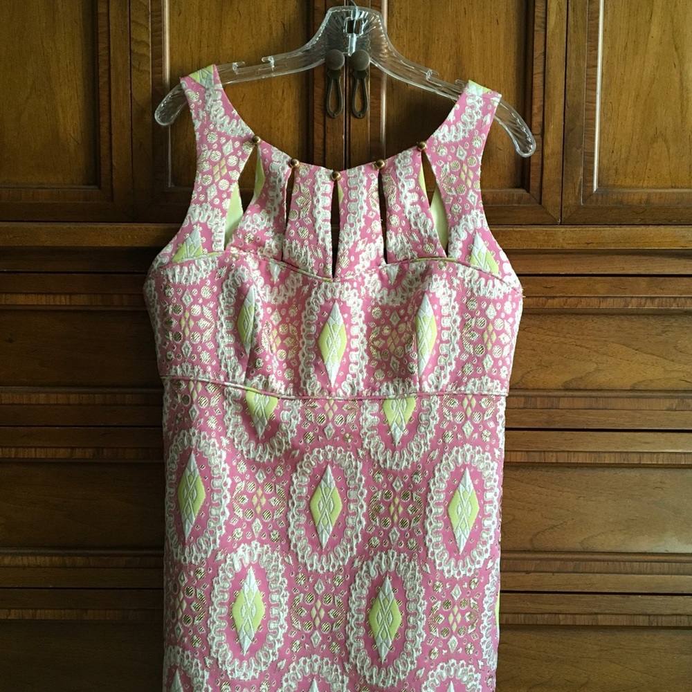 Milly of New York Pink & Gold Brocade Dress Sz 10